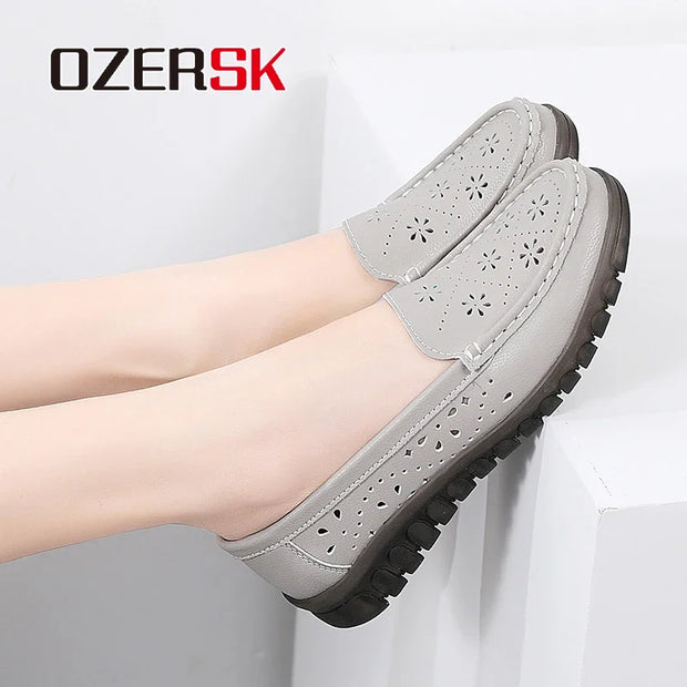 OZERSK Summer Women's Small White Shoes Non-Slip Hollow Breathable Ladies Casual Lightweight Soft Sole Single Shoes Size 35-41