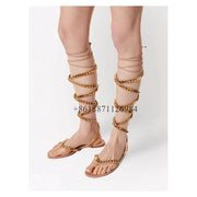 Cross Strap Round Toe Summer Women Modern Sandals With Rivet Chunky Low Heels Lace Up Design Large Size Romen Shoes