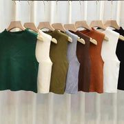 Women's Vest Tank Top Solid Color Knitted Tees T-Shirt Top Cropped Top Camisole Sweater Half-turtleneck Spring Autumn Sleeveless