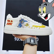 Cat and Mouse Tom And Jerry white Canvas shoes For Man 2025 Spring New Cartoon Students Versatile Hand-Painted Board women Shoes