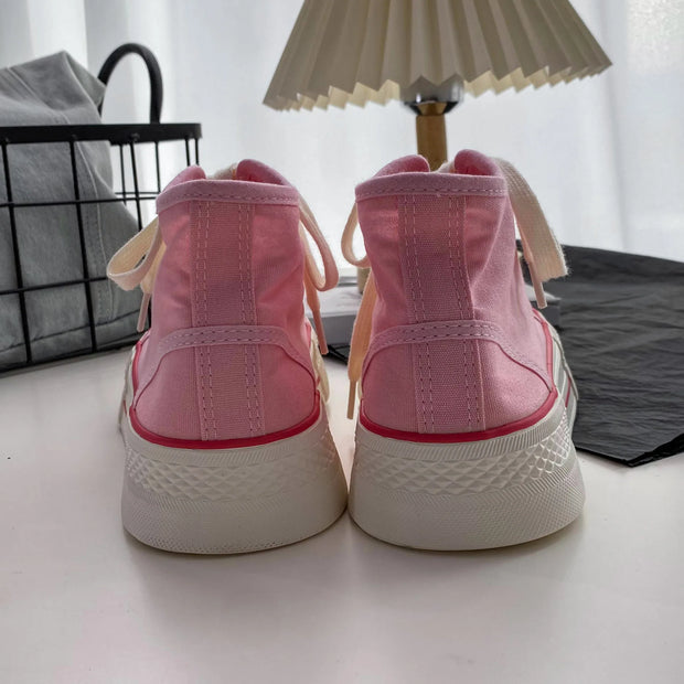 Woman plimsolls laced up platform trainers girls espadrilles fashion sports shoes New pink canvas shoes women's high top sneaker