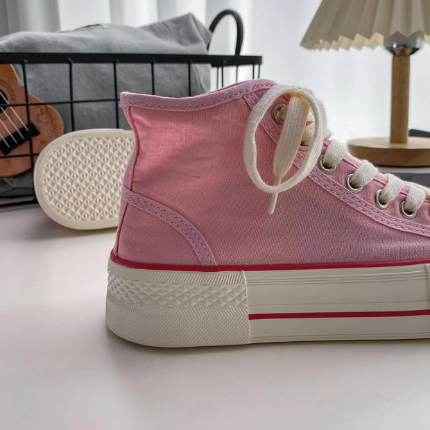 Woman plimsolls laced up platform trainers girls espadrilles fashion sports shoes New pink canvas shoes women's high top sneaker