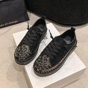 Autumn Suede Loafers Crystal Luxury Flat Shoes Designer Lace Fashion Leopard Pattern Women's Casual Sports Shoes Zapatos Mujer