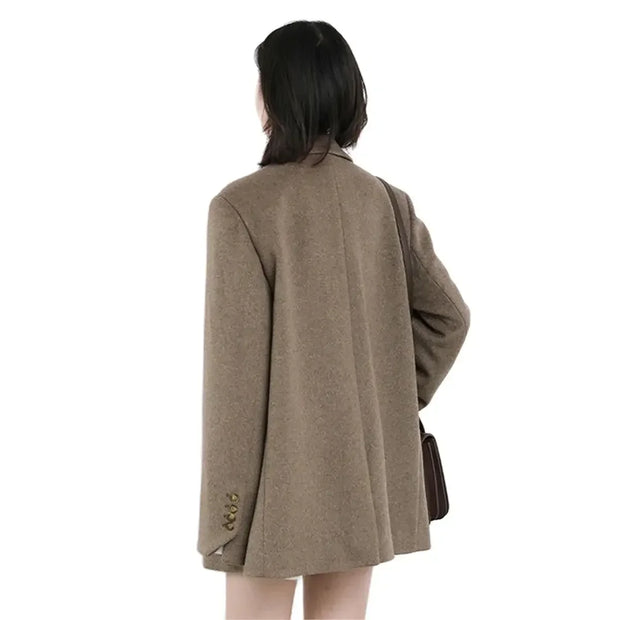 CHIC VEN Women Wool Blend Coat Solid Mid Long Woolen Blazer Thick Warm Blouse Women's Overcoat Office Lady Tops Autumn Winter