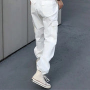 Fall 2020 Women Harajuku Style Designer White Pants Neutral Handsome Cargo Pants Casual Korean Chic Retro Utility Pants Women