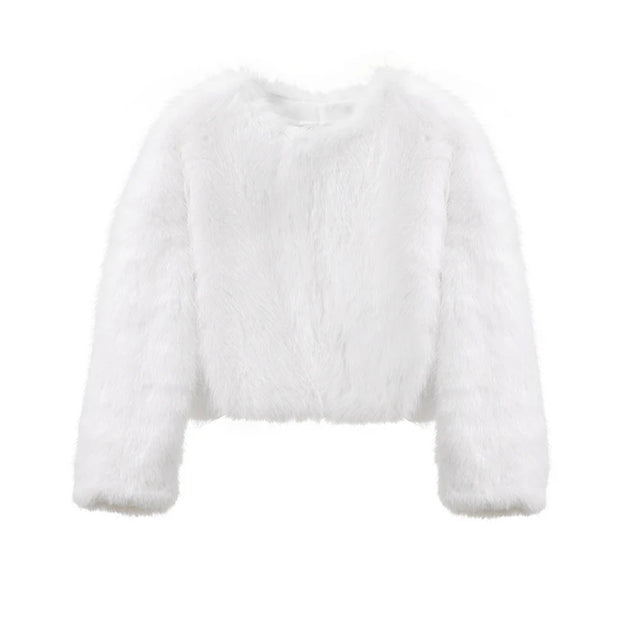 Iconic Street Fashion Week Luxury Brand Gardient Cropped Faux Fur Coat Women Winter 2024 Hot Cool Girls Fluffy Short Fur Jacket