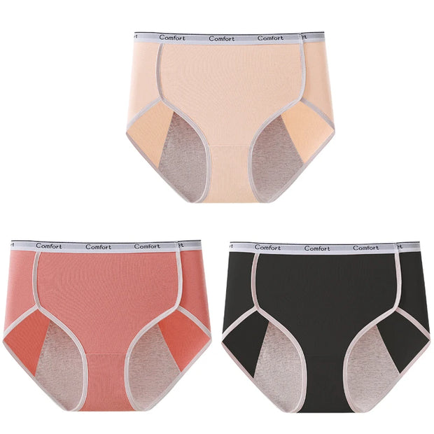 3pcs Girl Menstrual Panties Women's Physiological Briefs Ladies Period Leak Proof Panty High Waist Cotton Underwear