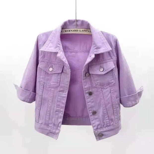 2024 Summer Women Denim Jacket Candy Color Casual Short Denim Coat Famale Jeans Jackets Outerwear Casaco Jaqueta Feminina B235