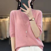 First-line ready-to-wear 100% pure sweater women's semi-turtle neck short-sleeved loose sweater semi-sleeve bottoming shirt