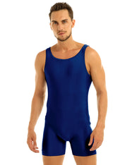 Men Stretchy Bodysuit Sleeveless Wrestling Singlet Boxer Shorts Gymnastics Leotard Jumpsuit Swimwear Swimsuit Bathing Suit