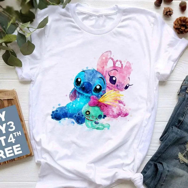 Kawaii stitch T Shirt Women Summer Tops Cartoon Heart Graphic Tees Cute Anime T-shirt Female Tshirt  Clothes