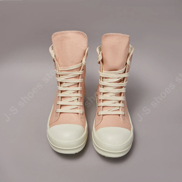 Ricks Casual Shoes Women Pink Canvas Shoes High Tops Men Sneaker Owens Ankle Boot Zipper Thick Sole Flat Shoes Luxury Sneakers