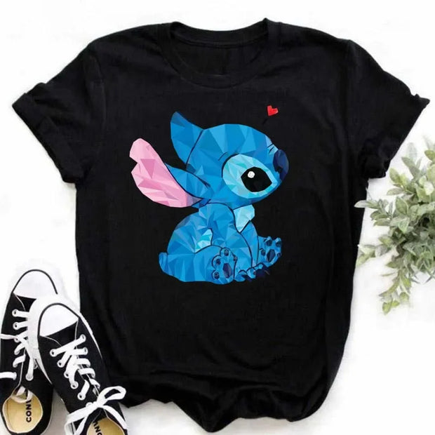 Kawaii stitch T Shirt Women Summer Tops Cartoon Heart Graphic Tees Cute Anime T-shirt Female Tshirt  Clothes