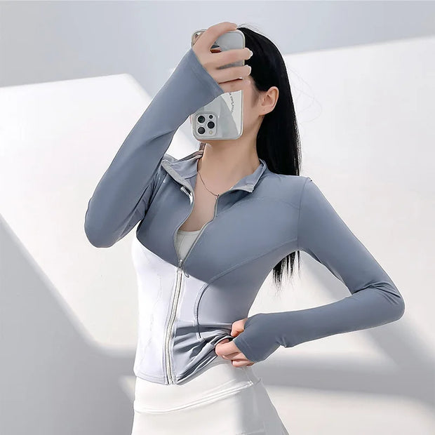 Y2k Outdoor Tracksuit Jacket Slim Fit Long Sleeved Fitness Coat Yoga Crop Top With Tight Breathable Standing Yoga Fitness Jacket