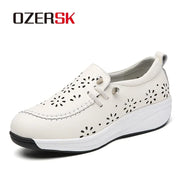 OZERSK Women Casual Shoes Quality Cow Leather Comfortable Soft Summer Breathable Office Leisure Walking Work Shoes Size 35-40