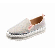 2025 Spring New Women's Outdoor Fashion Casual Shoes Middle Follow Thick Soled Rhinestone Platform Flat Shoes Comfor Versatile