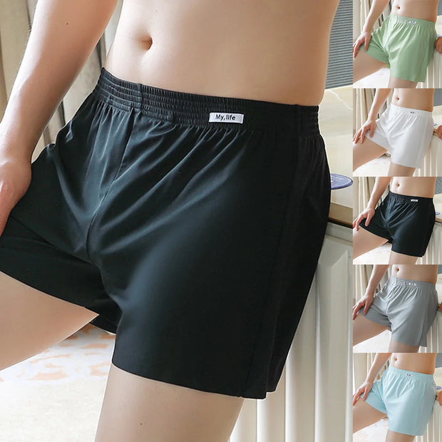 Men Sleep Bottoms Boxershorts Ice Silk Boxer Shorts Underwear Comfortable Panties Breathable Underpants Arrow Pants Loungewear