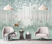 XUE SU wall covering professional custom wallpaper large mural hand-painted wood sika deer background wall