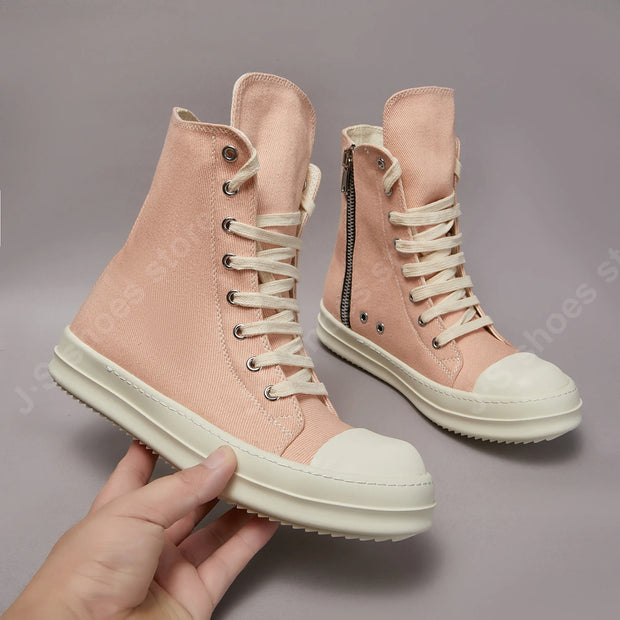 Ricks Casual Shoes Women Pink Canvas Shoes High Tops Men Sneaker Owens Ankle Boot Zipper Thick Sole Flat Shoes Luxury Sneakers