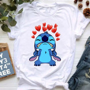 Kawaii stitch T Shirt Women Summer Tops Cartoon Heart Graphic Tees Cute Anime T-shirt Female Tshirt  Clothes