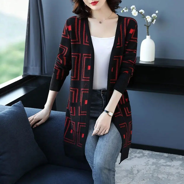 Sweater Cardigan Versatile Spring and Autumn Style Outerwear for Middle-aged Women Windbreaker Cardigan Knitted Jacket