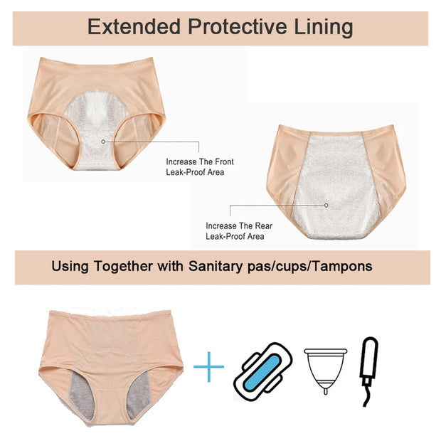 3pcs Leak Proof Menstrual Panties+Herbal Gynecological Pads Women Sanitary Panties  Plus Size Physiological Waterproof Briefs