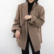 CHIC VEN Women Wool Blend Coat Solid Mid Long Woolen Blazer Thick Warm Blouse Women's Overcoat Office Lady Tops Autumn Winter