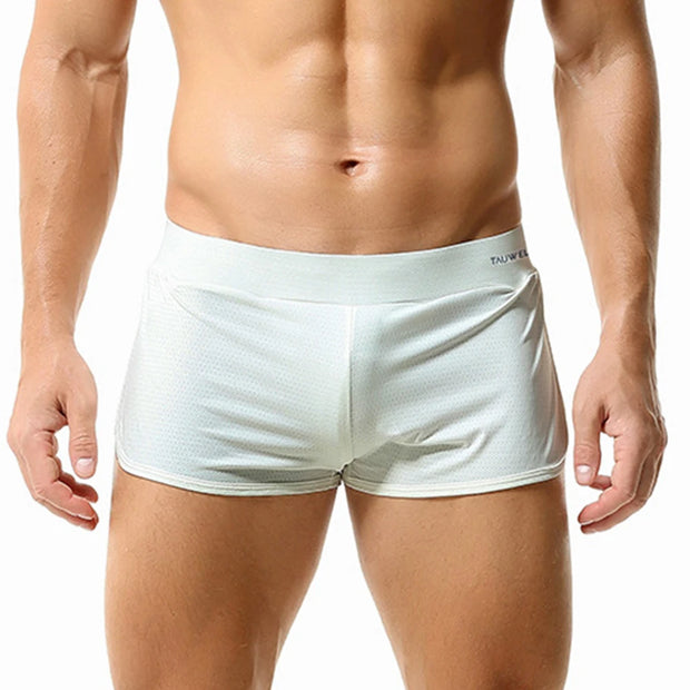 Men's Bikini Pants Comfortable Silky Mesh Boxer Shorts Split Pajama Bottoms Underwear Sleepwear Breathable Underpants