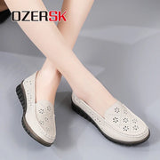 OZERSK Summer Women's Small White Shoes Non-Slip Hollow Breathable Ladies Casual Lightweight Soft Sole Single Shoes Size 35-41