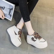 8cm Casual Platform Wedge Hiden Heel Genuine Leather Shoes Chunky Sneakers Vulcanized Women Spring Autumn Loafers Mixed Color