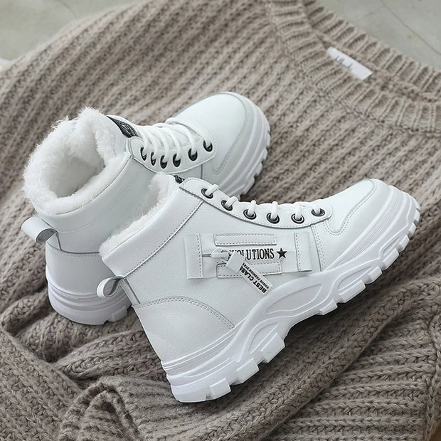 Women Sneakers winter shoes PU Leather trainers Woman Warm plush High Top sport shoes 2001