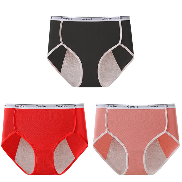 3pcs Girl Menstrual Panties Women's Physiological Briefs Ladies Period Leak Proof Panty High Waist Cotton Underwear