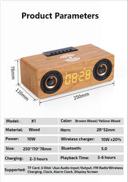 Wooden Retro Theme Wireless Charger Bluetooth Speaker Alarm Clock