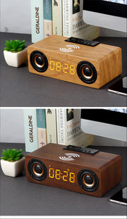 Wooden Retro Theme Wireless Charger Bluetooth Speaker Alarm Clock