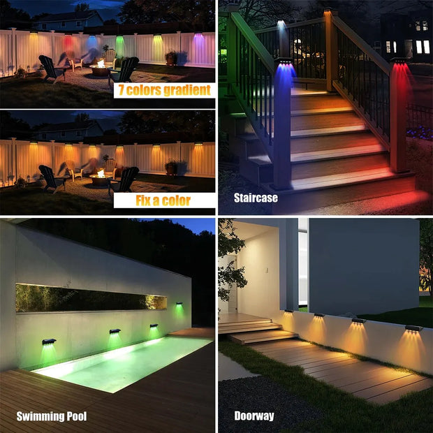 Solar Fence Lights Outdoor Waterproof RGB Color Changing/Warm White