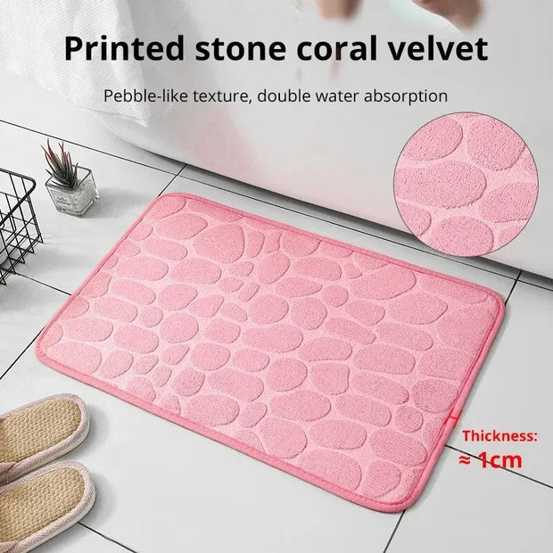 1pc Memory Foam Embossed Velvet Carpet Bathroom Living Room Non-Slip