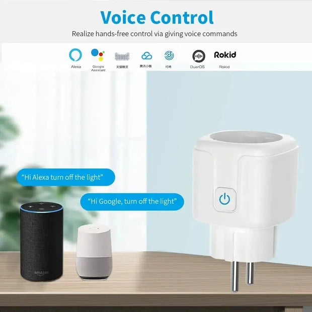 Tuya 16A 20A EU Smart Socket WiFi Smart Plug With Power Monitoring