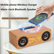 Wooden Retro Theme Wireless Charger Bluetooth Speaker Alarm Clock