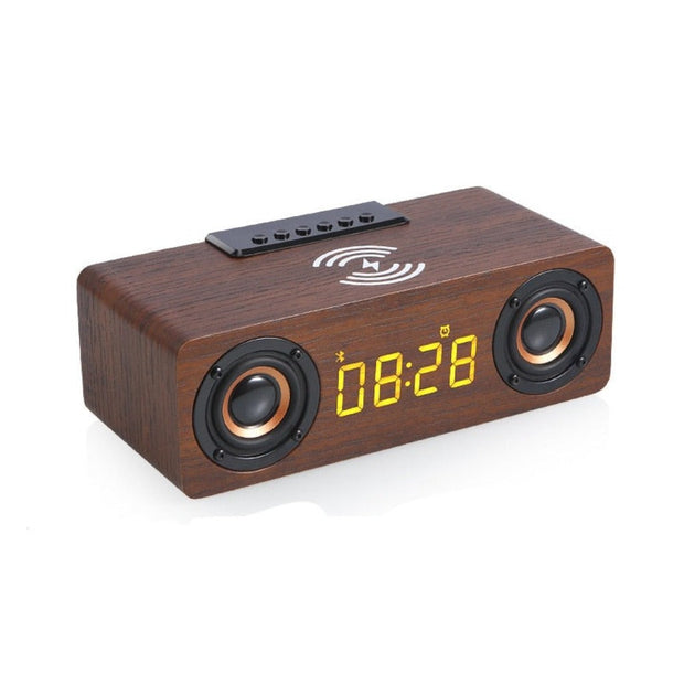 Wooden Retro Theme Wireless Charger Bluetooth Speaker Alarm Clock