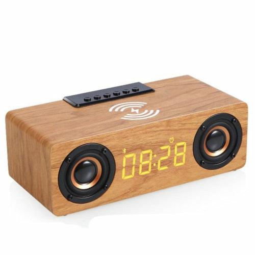 Wooden Retro Theme Wireless Charger Bluetooth Speaker Alarm Clock