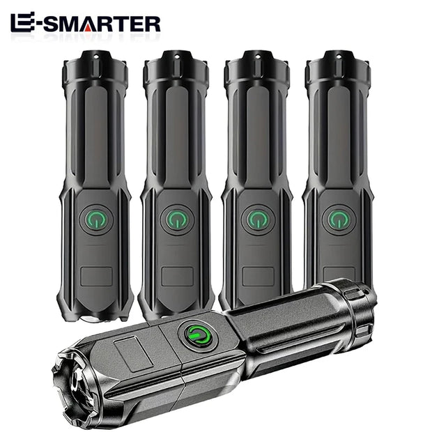 Telescopic Zoom Tactical Flashlights Rechargeable LED Torch 4 Lighting