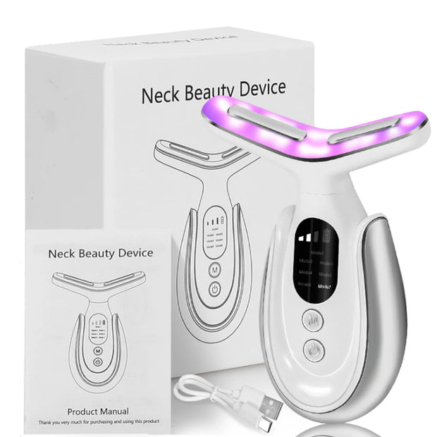 Rechargeable Face and Neck Massager with 7 Colours LED and Heat Mode,