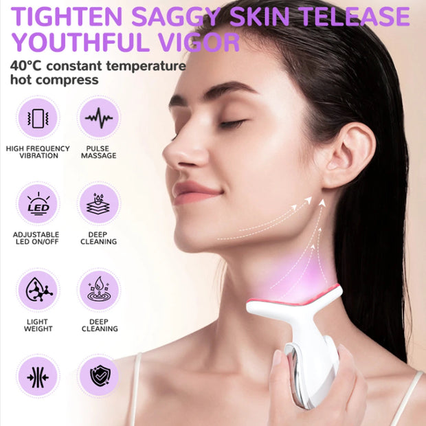 Rechargeable Face and Neck Massager with 7 Colours LED and Heat Mode,