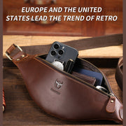 Bull Captain Retro Crazy Horse Leather Men Waist Bag Shoulder Bag