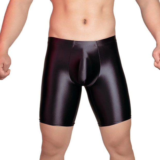 Men Sports Gym Shorts Shiny Glossy Leggings Boxer Briefs Tight Fitting Underwear Leggings Quick Dry High Stretch