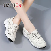 OZERSK Women Casual Shoes Quality Cow Leather Comfortable Soft Summer Breathable Office Leisure Walking Work Shoes Size 35-40