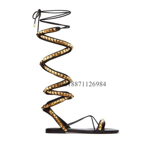 Cross Strap Round Toe Summer Women Modern Sandals With Rivet Chunky Low Heels Lace Up Design Large Size Romen Shoes