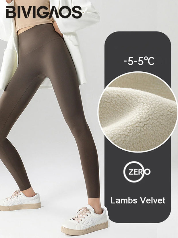 BIVIGAOS Autumn Winter High Waist Shark Leggings Women's Seamless Fleece Warm Leggings Slim Thin Casual Sports Fitness Leggings