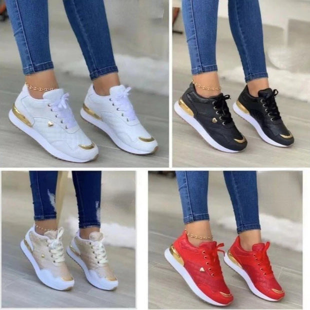 Platform Women Sneakers 2024 New Fashion Lace Up Ladies Casual Flats Outdoor Running Walking Shoes Comfortable Female Footwear