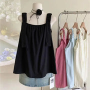 French sweet design pleated loose camisole women 2024 summer comfortable and fashionable tops